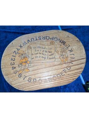 Vintage Wooden Children's Stool with Alphabet and Numbers Design